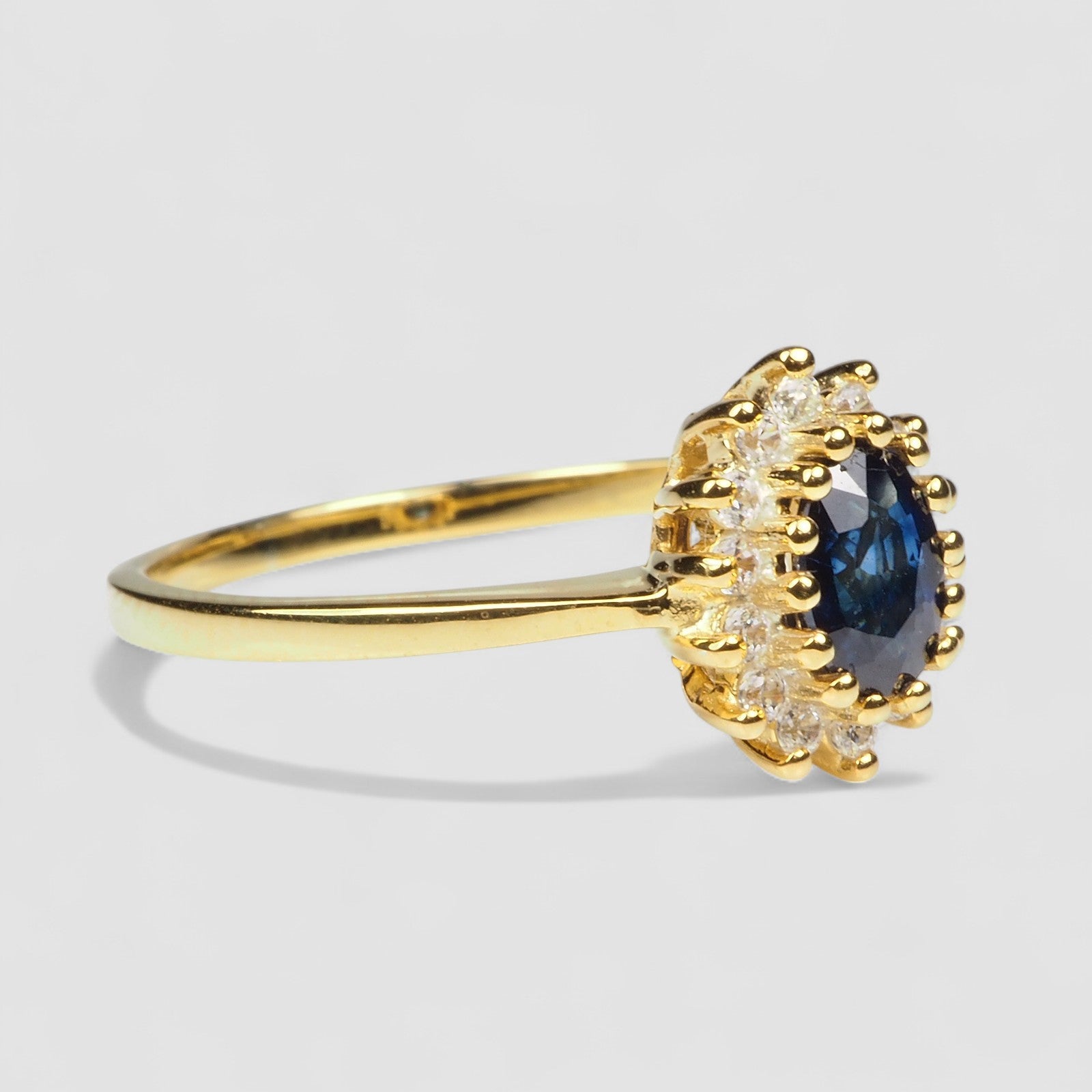 24K Gold 925 Sterling Silver Ring Blue Sapphire