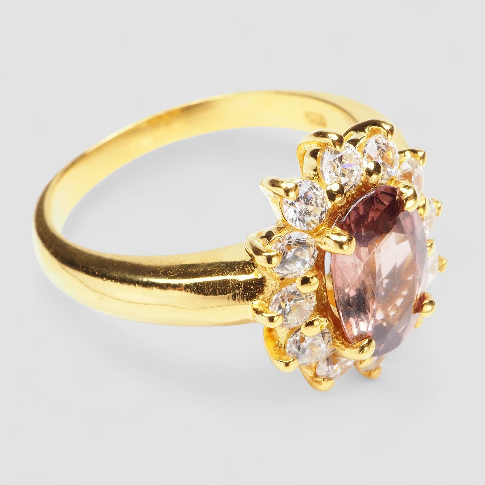 24K Gold Champagne Zircon 925 Sterling Silver Ring