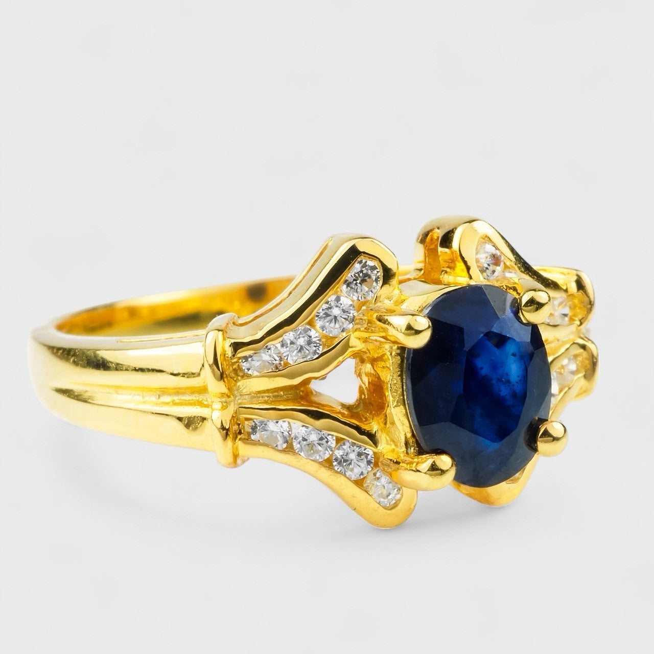 Blue Sapphire 925 Sterling Silver 24K Gold Ring