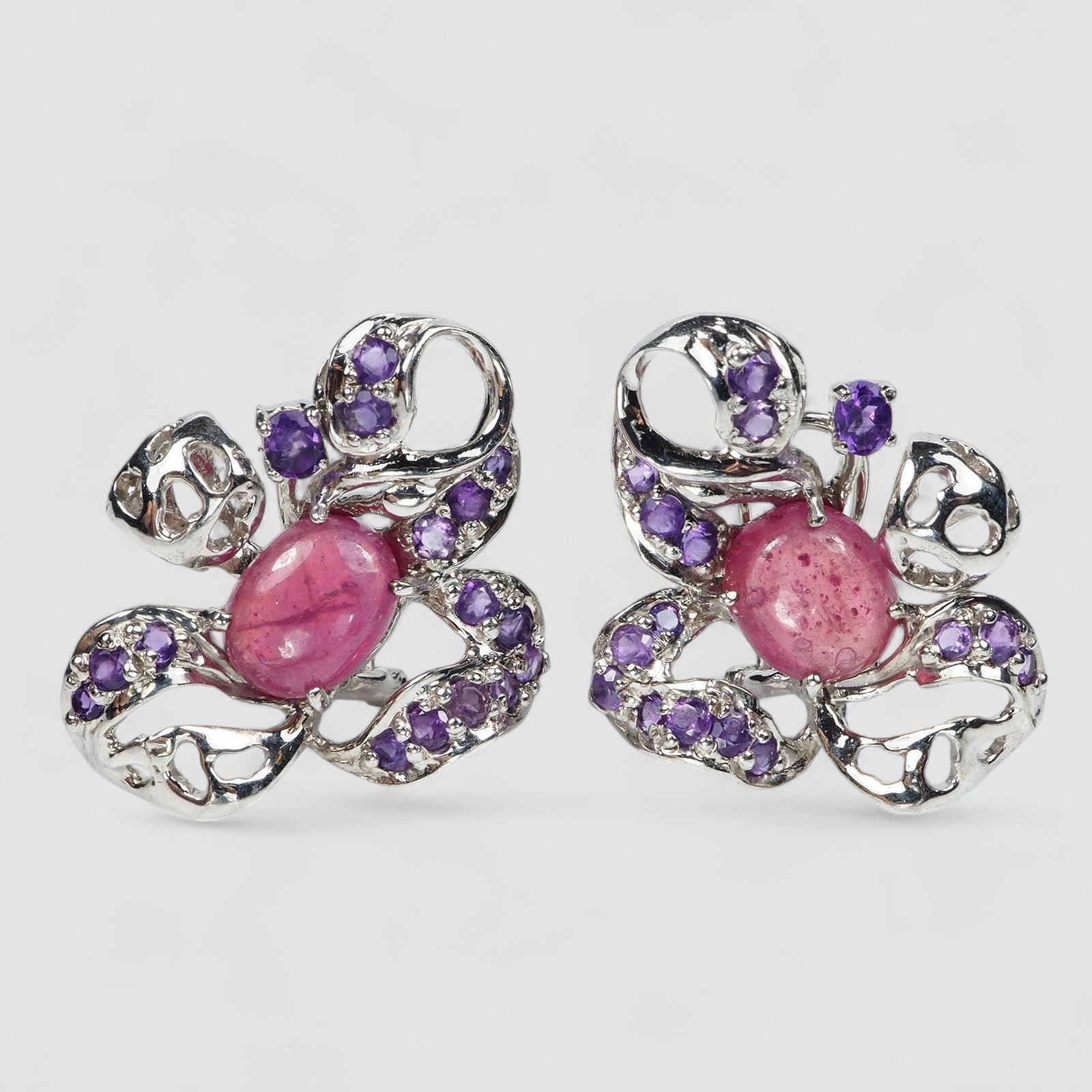 Pink Ruby 925 Sterling Silver White Gold Earrings, 925 Unique Gift for Her, Natural Gemstone