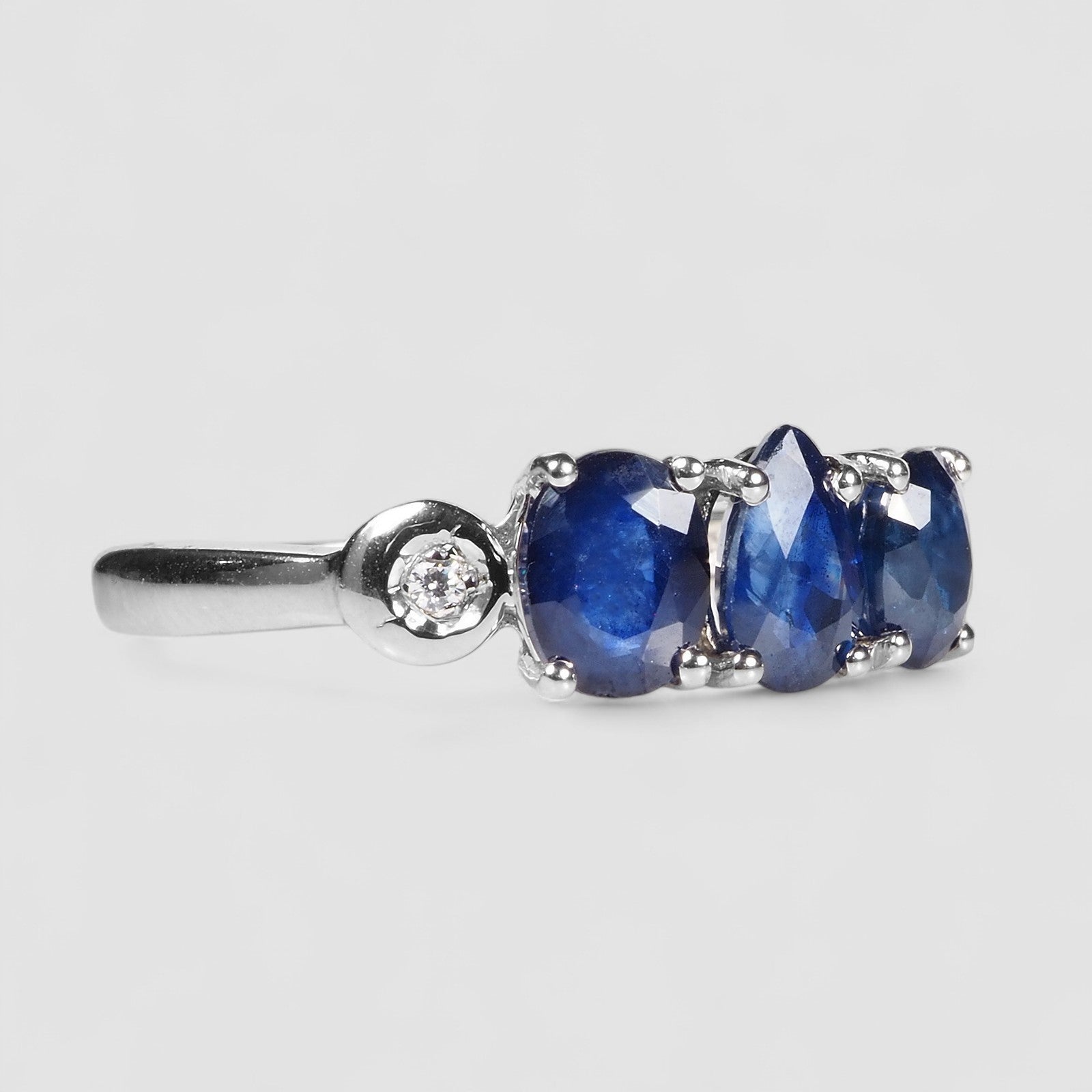 Triple Stone Blue Sapphire Handmade Ring
