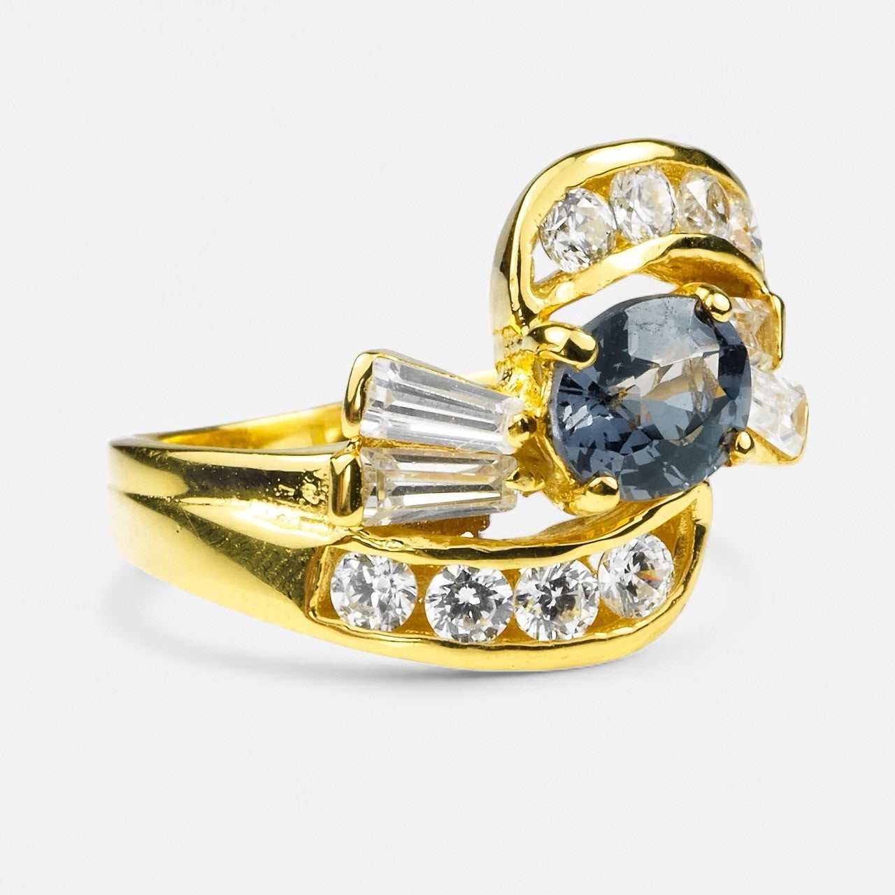 Gray Spinel 925 Sterling Silver 24K Gold Ring