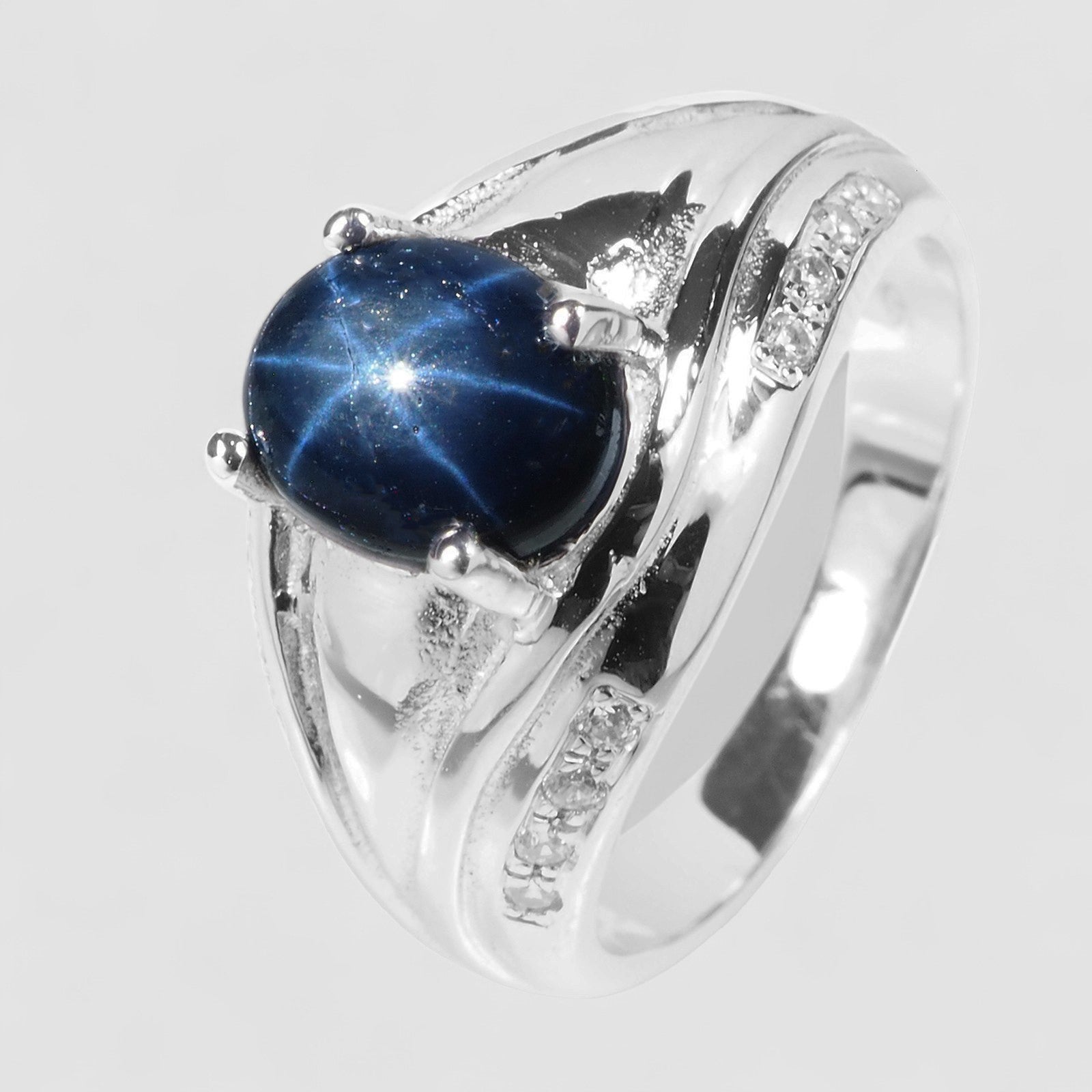 Blue Star Sapphire 925 Sterling Silver Ring