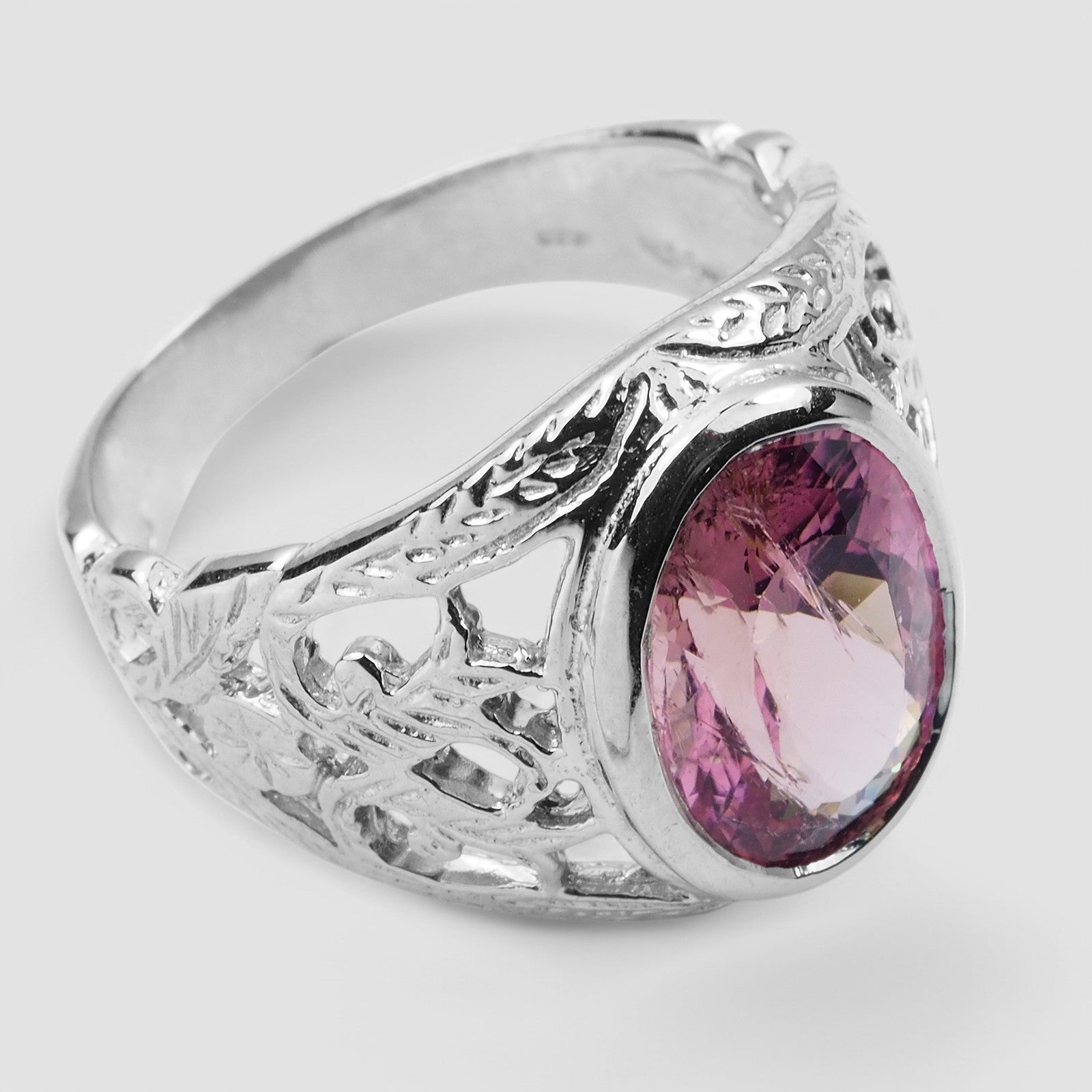 Bunny Pink Gemstone Ring 925 Sterling Silver, Natural Tourmaline, Dainty Everyday Ring