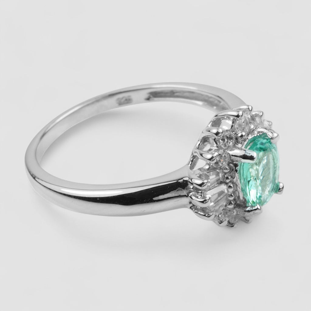 WHITE GOLD RING EMERALD GREEN 925 STERLING SILVER
