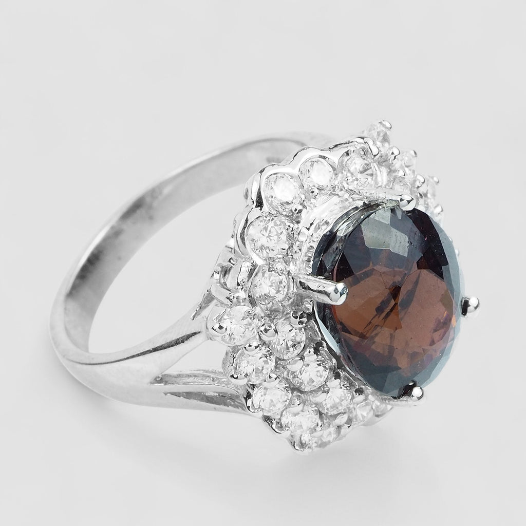 925 STERLING SILVER WHITE GOLD PLATED RING RED TOURMALINE