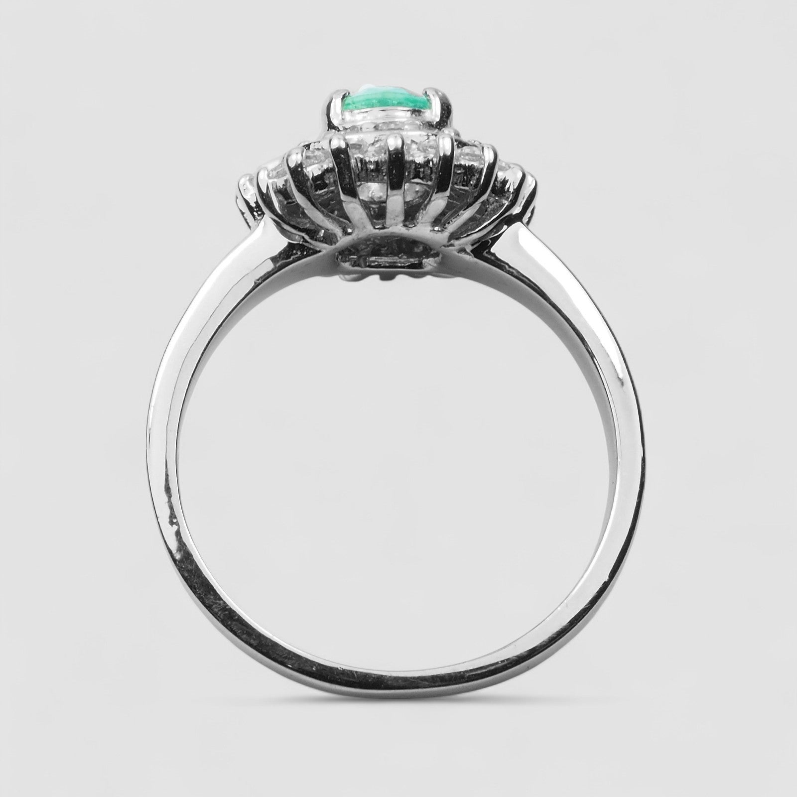 NEON EMERALD GREEN 925 STERLING SILVER WHITE GOLD RING