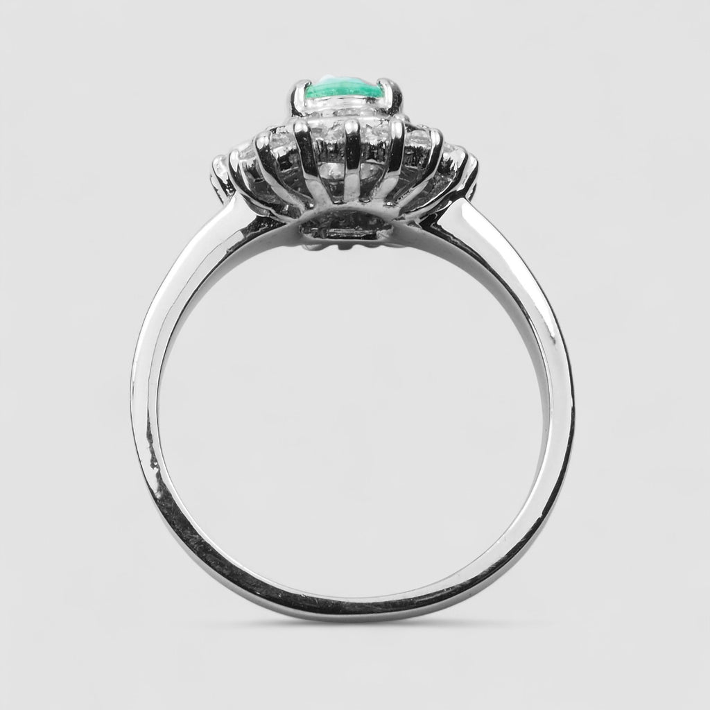 NEON EMERALD GREEN 925 STERLING SILVER WHITE GOLD RING