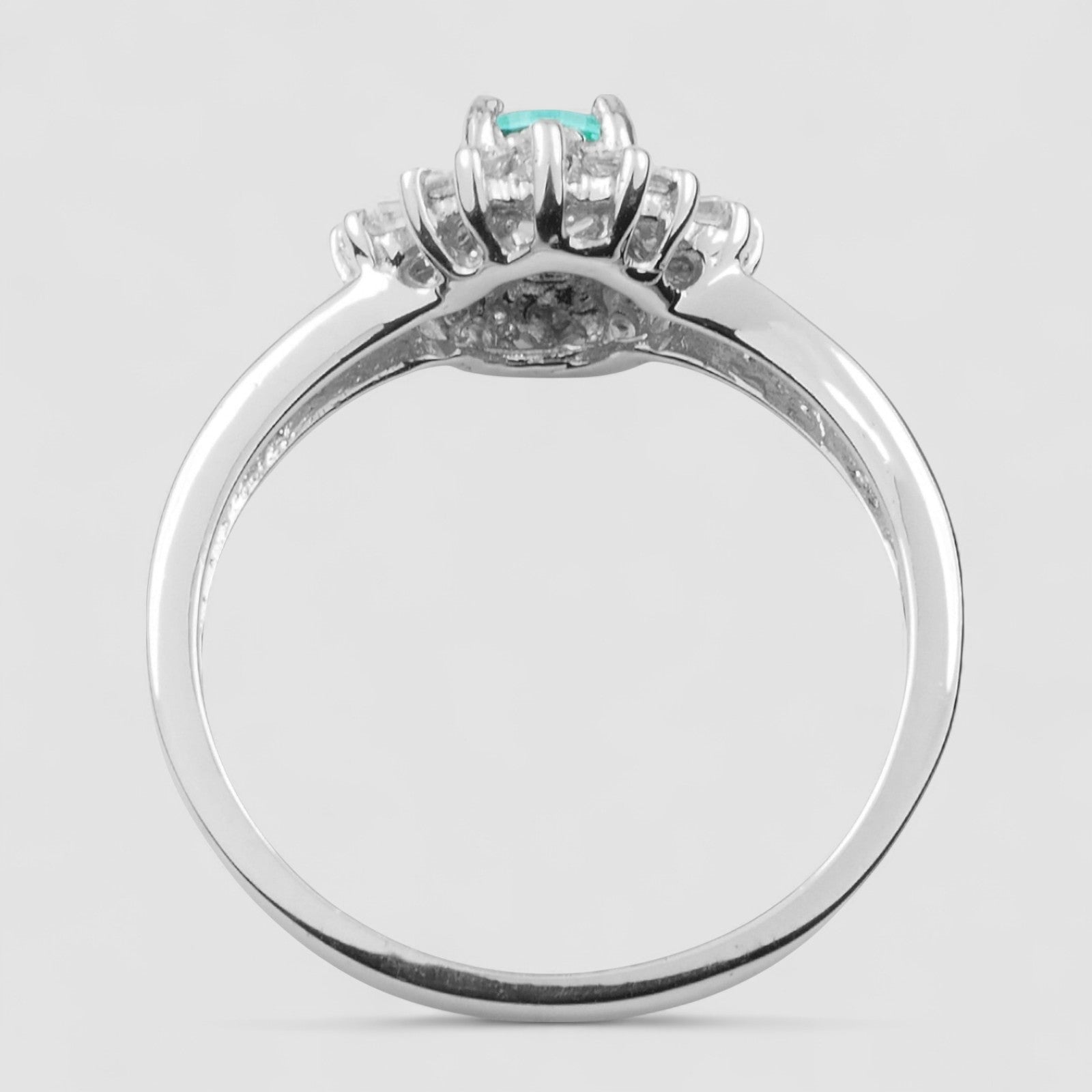 WHITE GOLD RING EMERALD GREEN 925 STERLING SILVER