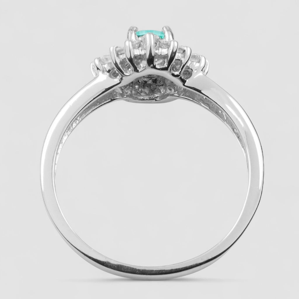 WHITE GOLD RING EMERALD GREEN 925 STERLING SILVER