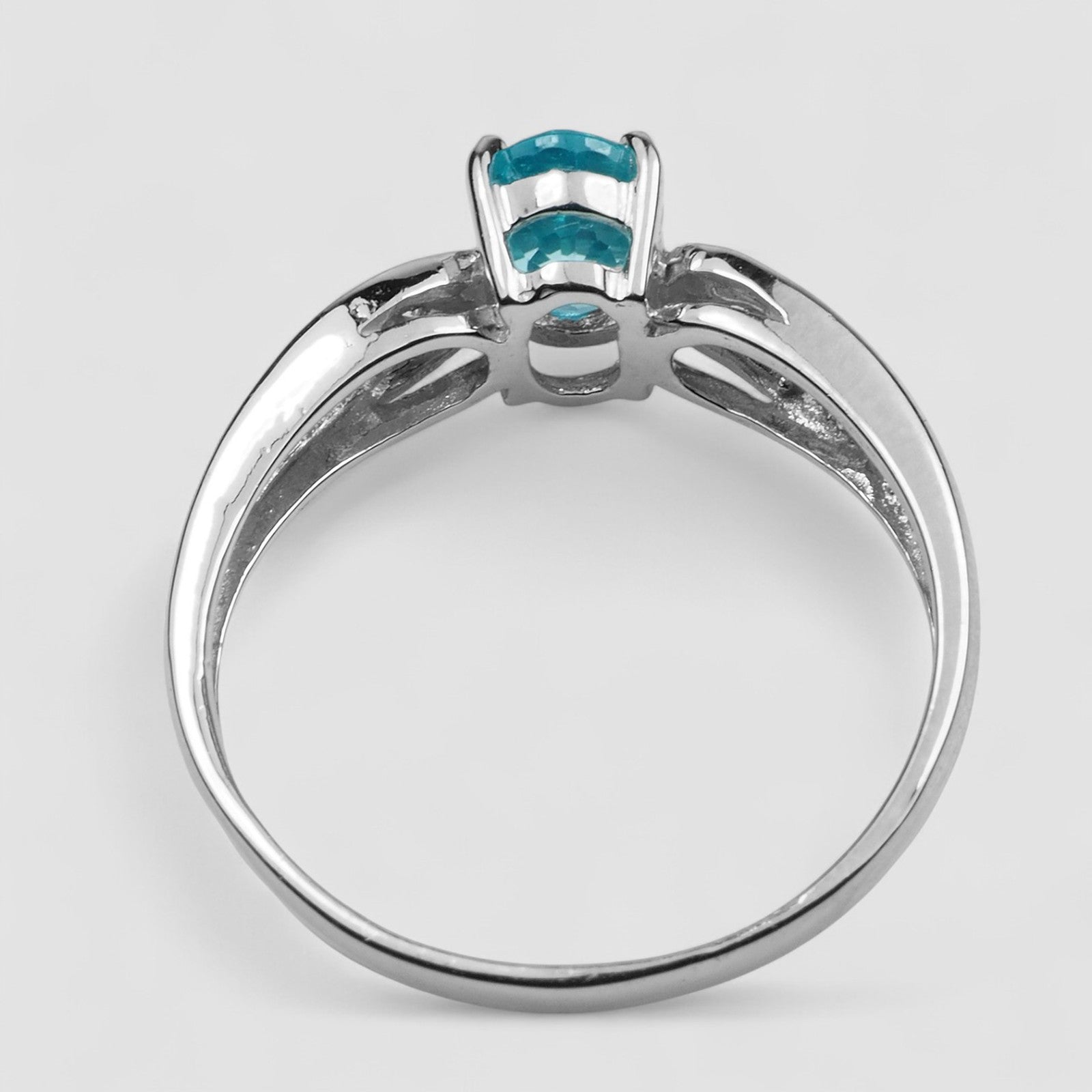 Blue Zircon 925 Sterling Silver White Gold Ring