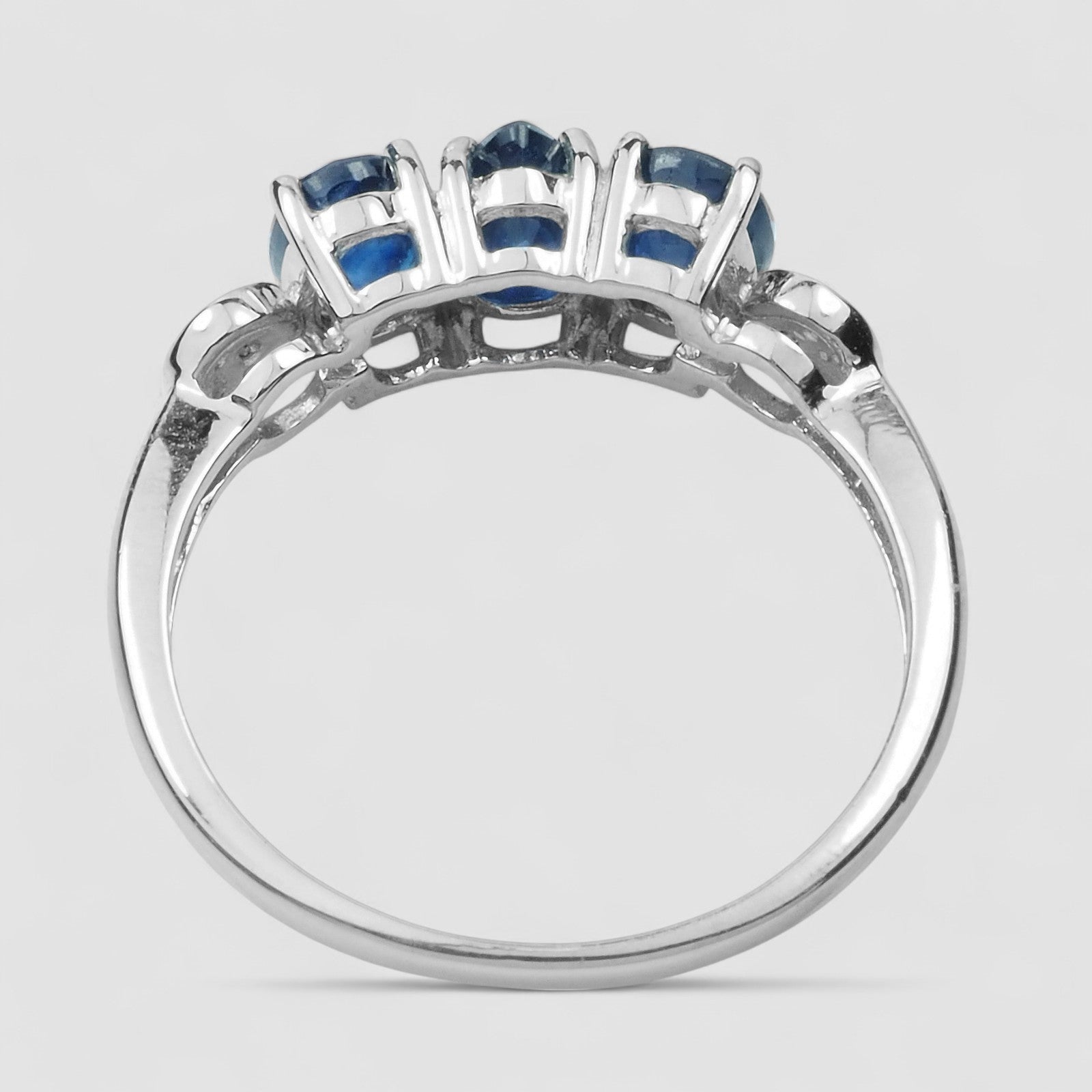 Triple Stone Blue Sapphire Handmade Ring