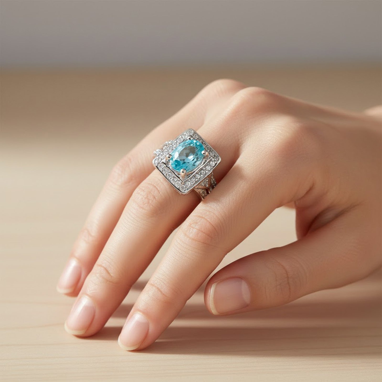 Blue Zircon 925 Sterling Silver Ring