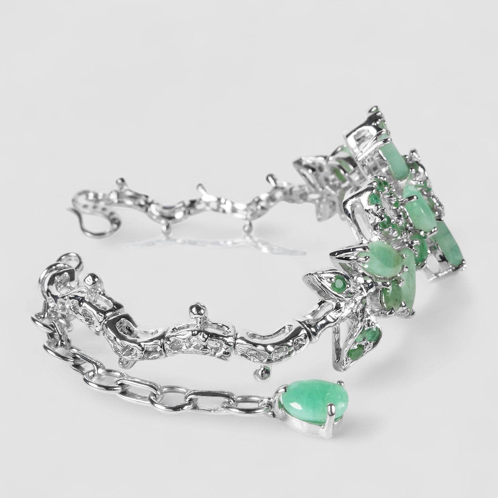 Green Emerald 925 Sterling Silver White Gold Bracelets, Natural Gemstone