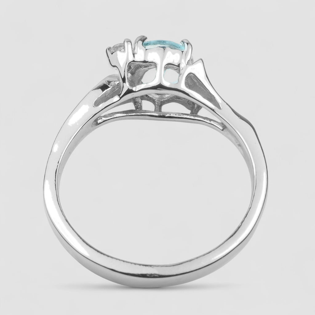 WHITE GOLD RING BLUE AQUAMARINE 925 STERLING SILVER