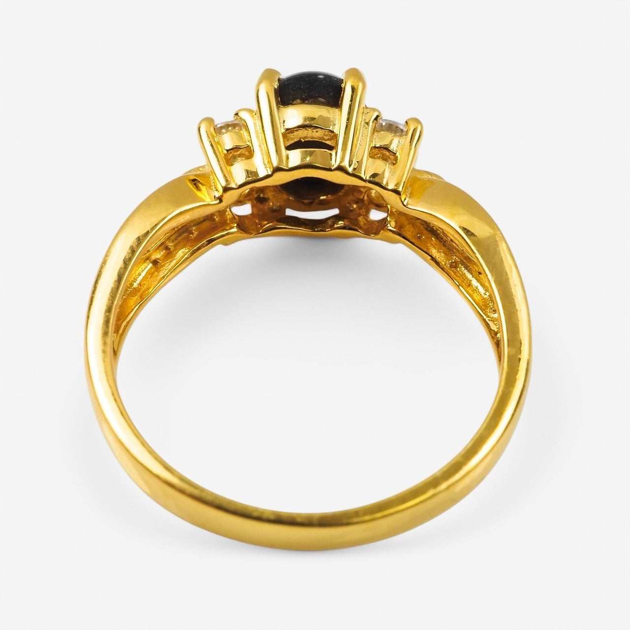 Thailand Black Star Sapphire 24K Gold 925 Sterling Silver Ring, Simple Everyday Ring, Free Resizing