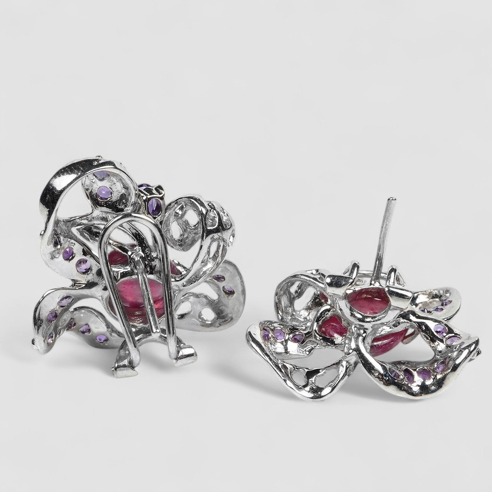 Pink Ruby 925 Sterling Silver White Gold Earrings, 925 Unique Gift for Her, Natural Gemstone