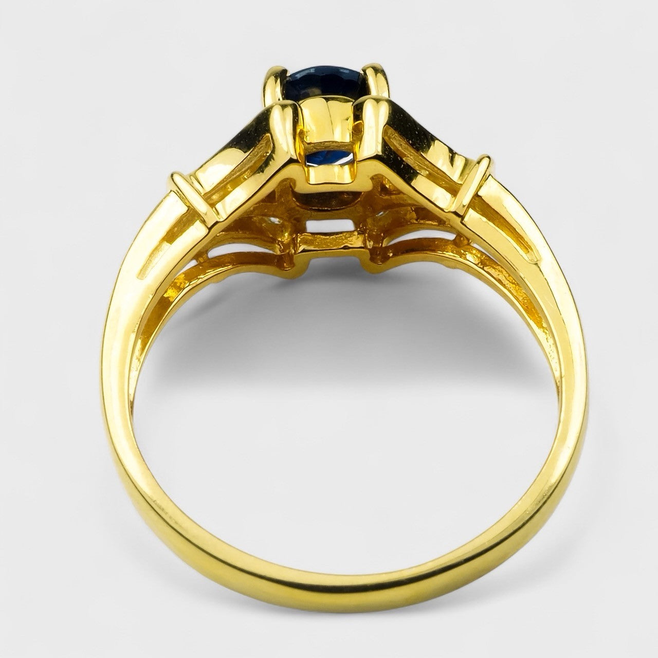 Blue Sapphire 925 Sterling Silver 24K Gold Ring