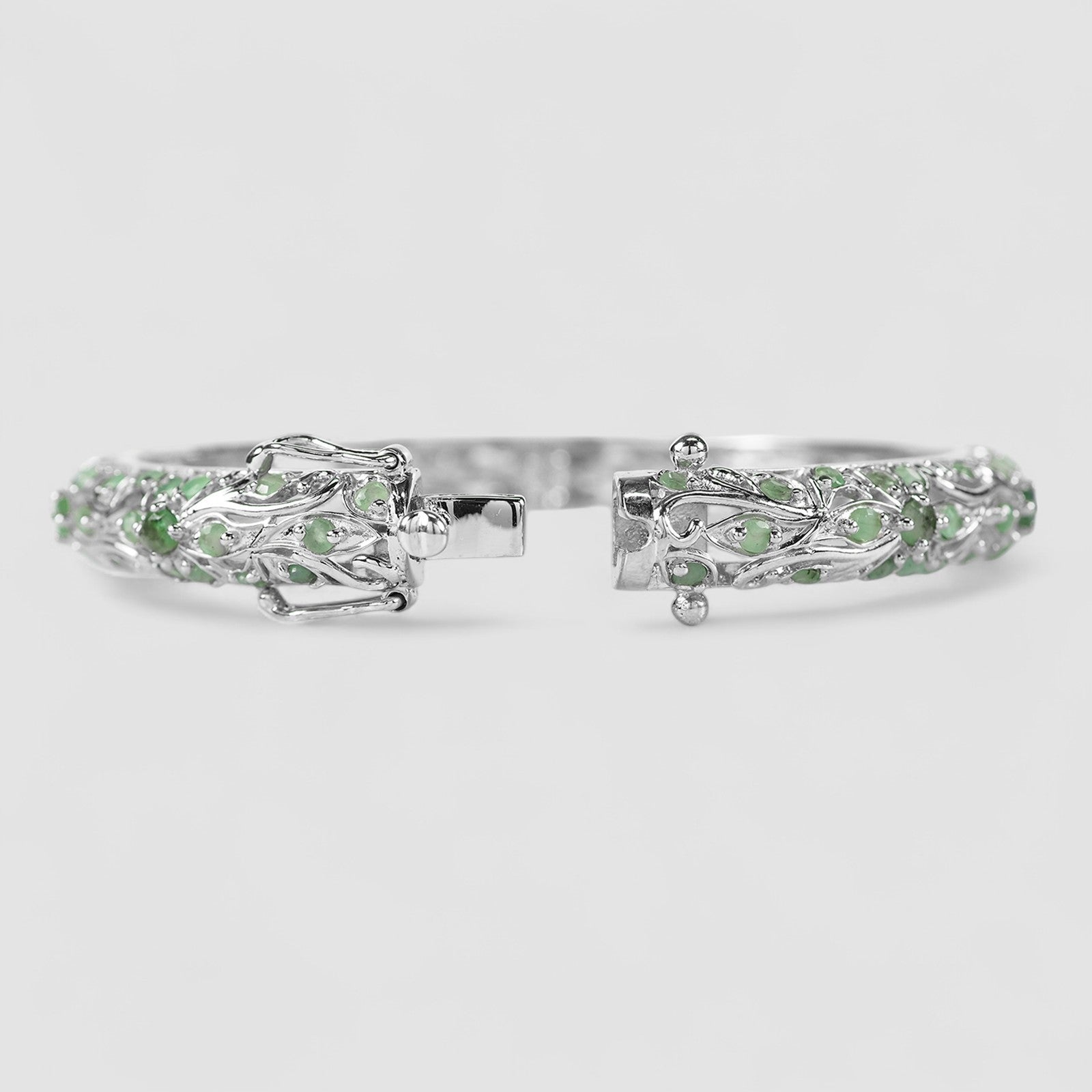 Green Emerald 925 Sterling Silver White Gold Bangle, 925 Genuine Gemstone, Everyday Bangle