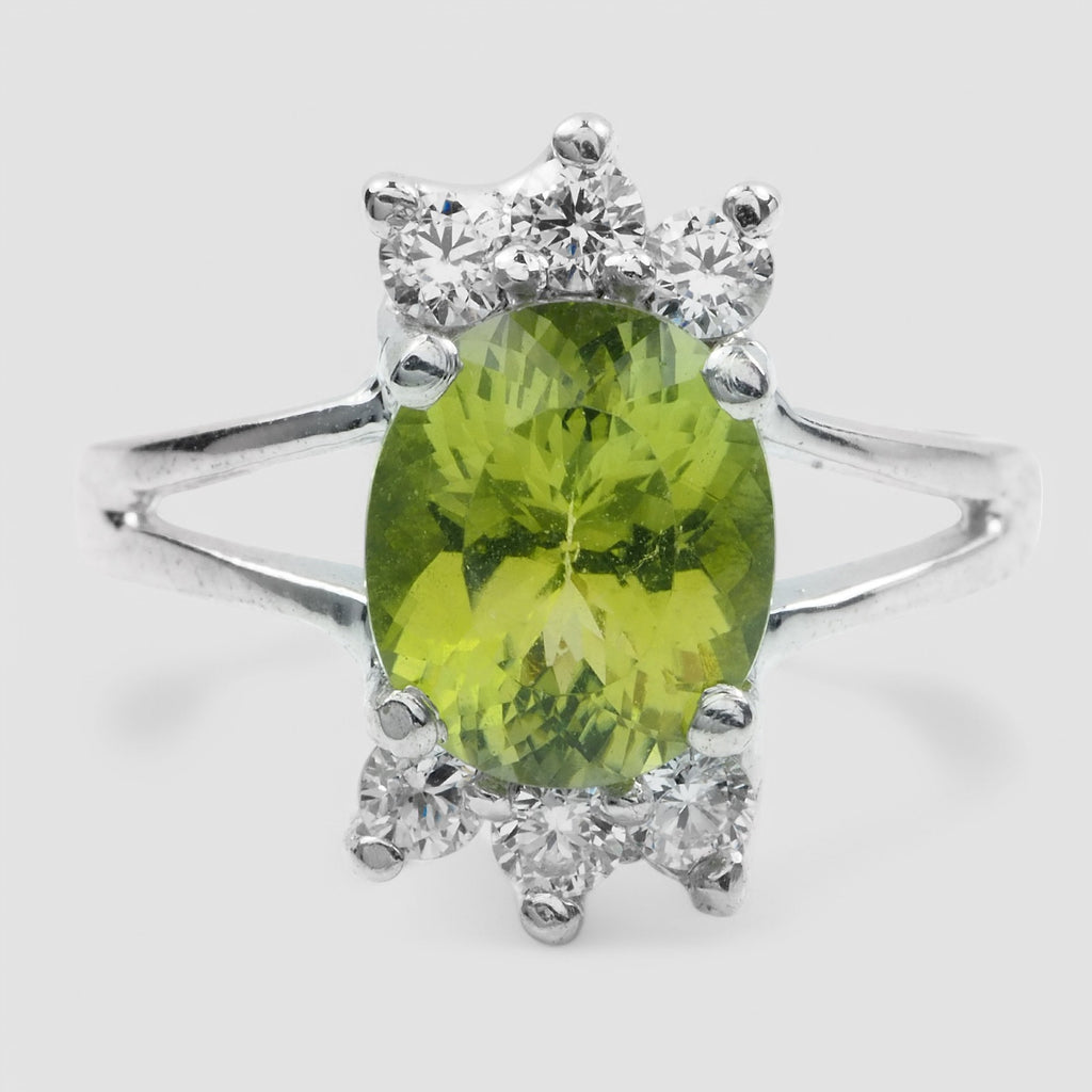 GREEN TOURMALINE 925 STERLING SILVER WHITE GOLD RING