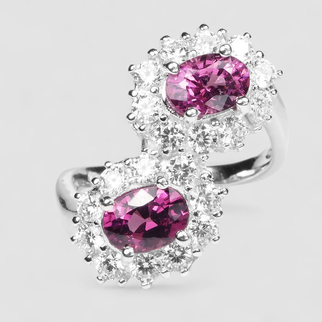 DOUBLE STONE FINE JEWELRY RING PURPLE RHODOLITE