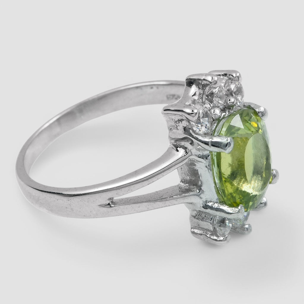 GREEN TOURMALINE 925 STERLING SILVER WHITE GOLD RING