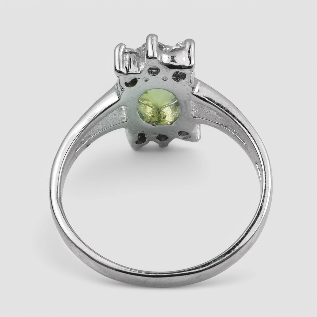 GREEN TOURMALINE 925 STERLING SILVER WHITE GOLD RING