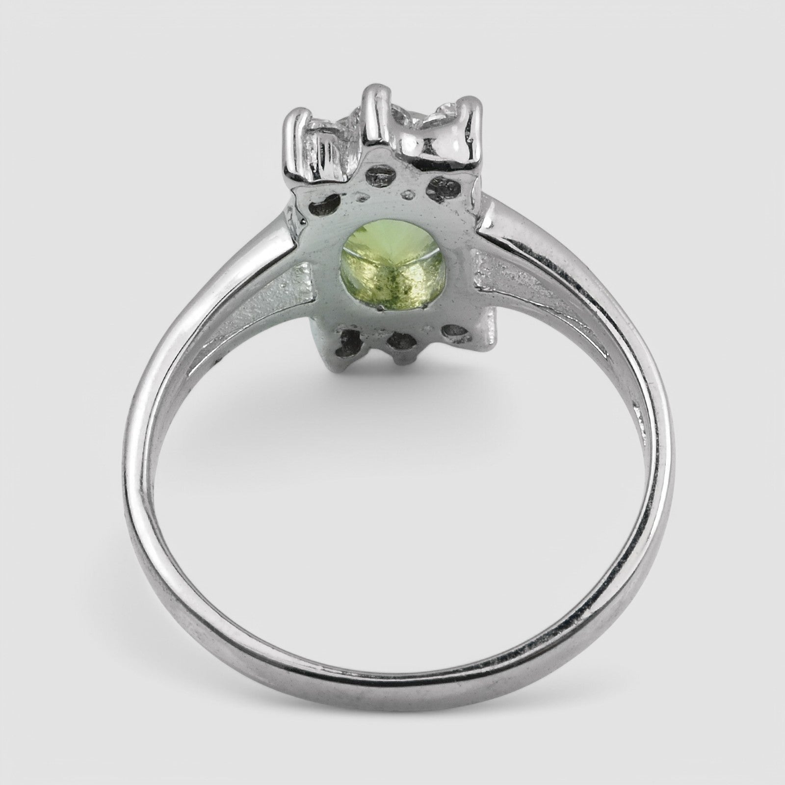 GREEN TOURMALINE 925 STERLING SILVER WHITE GOLD RING