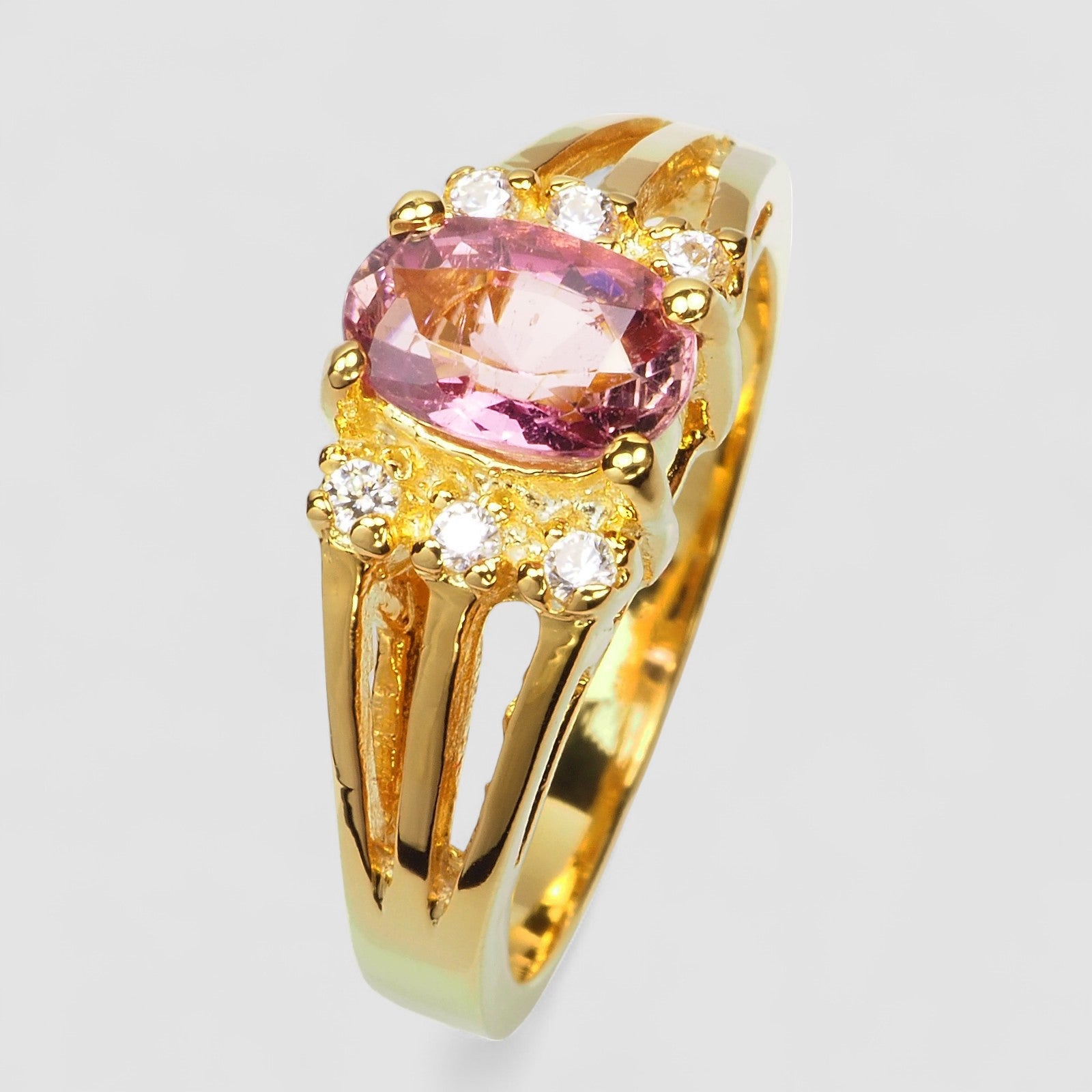 24K Gold Pink Tourmaline 925 Sterling Silver Ring