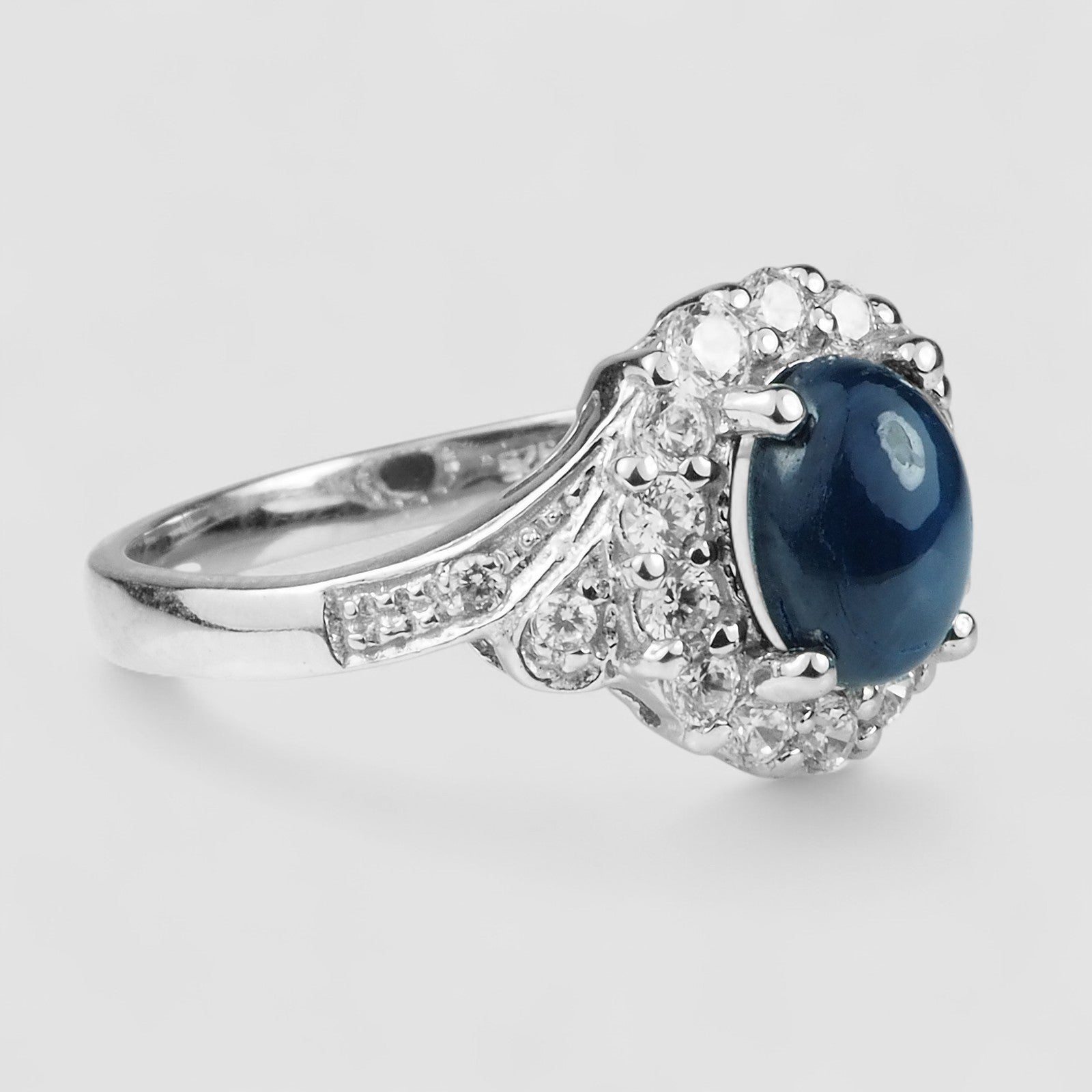 6 Rays Blue Star Sapphire 925 Sterling Silver Ring