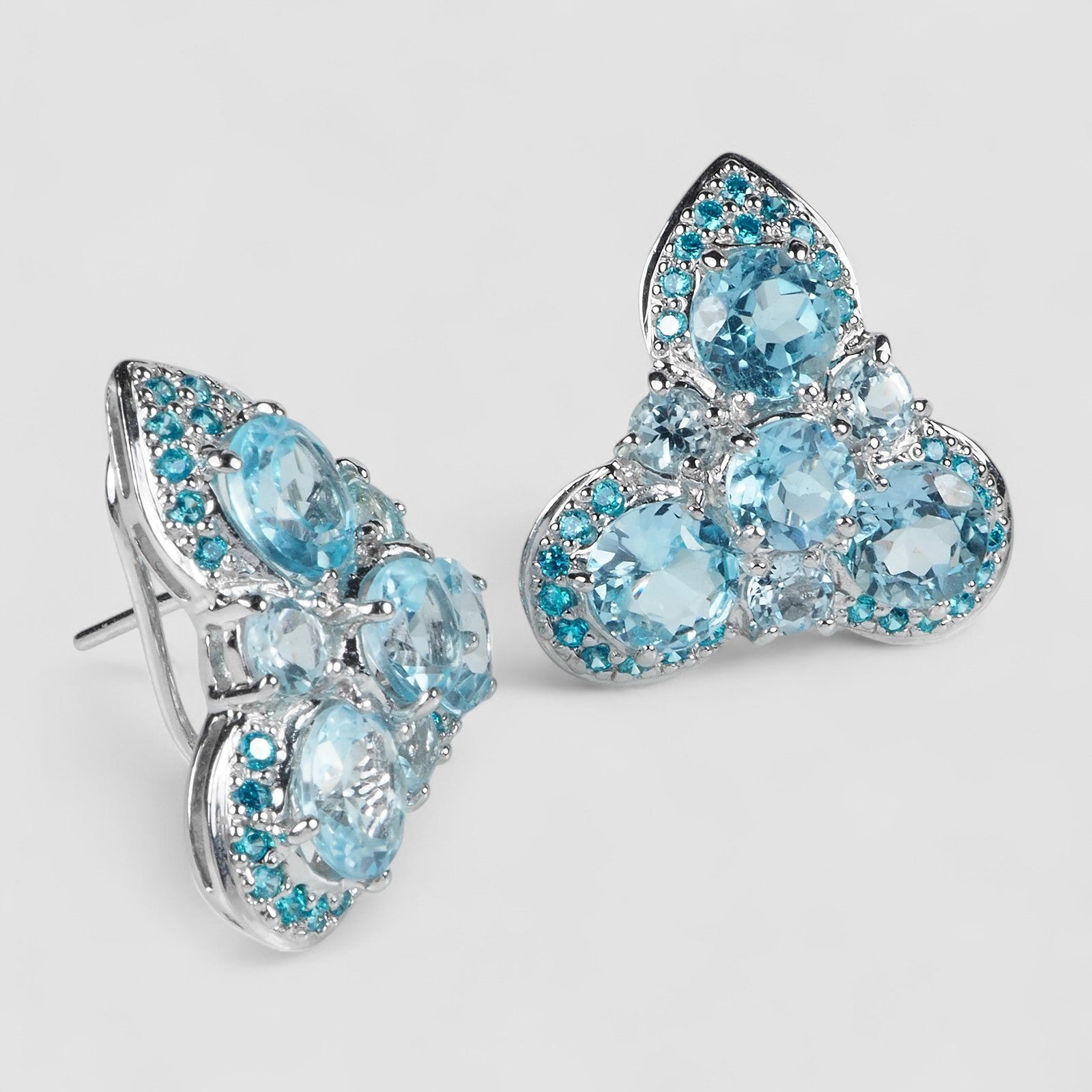 Blue Aquamarine 925 Sterling Silver White Gold Earrings, Natural Gemstone, Everyday Wear