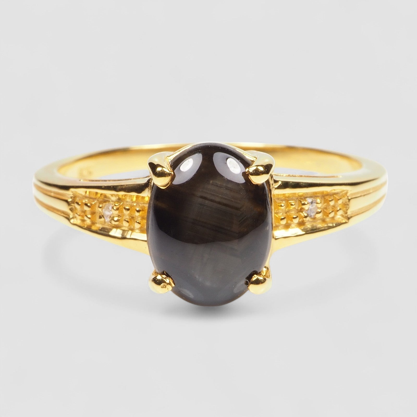 925 Sterling Silver White Gold Rings Black Star Six Rays Sapphire