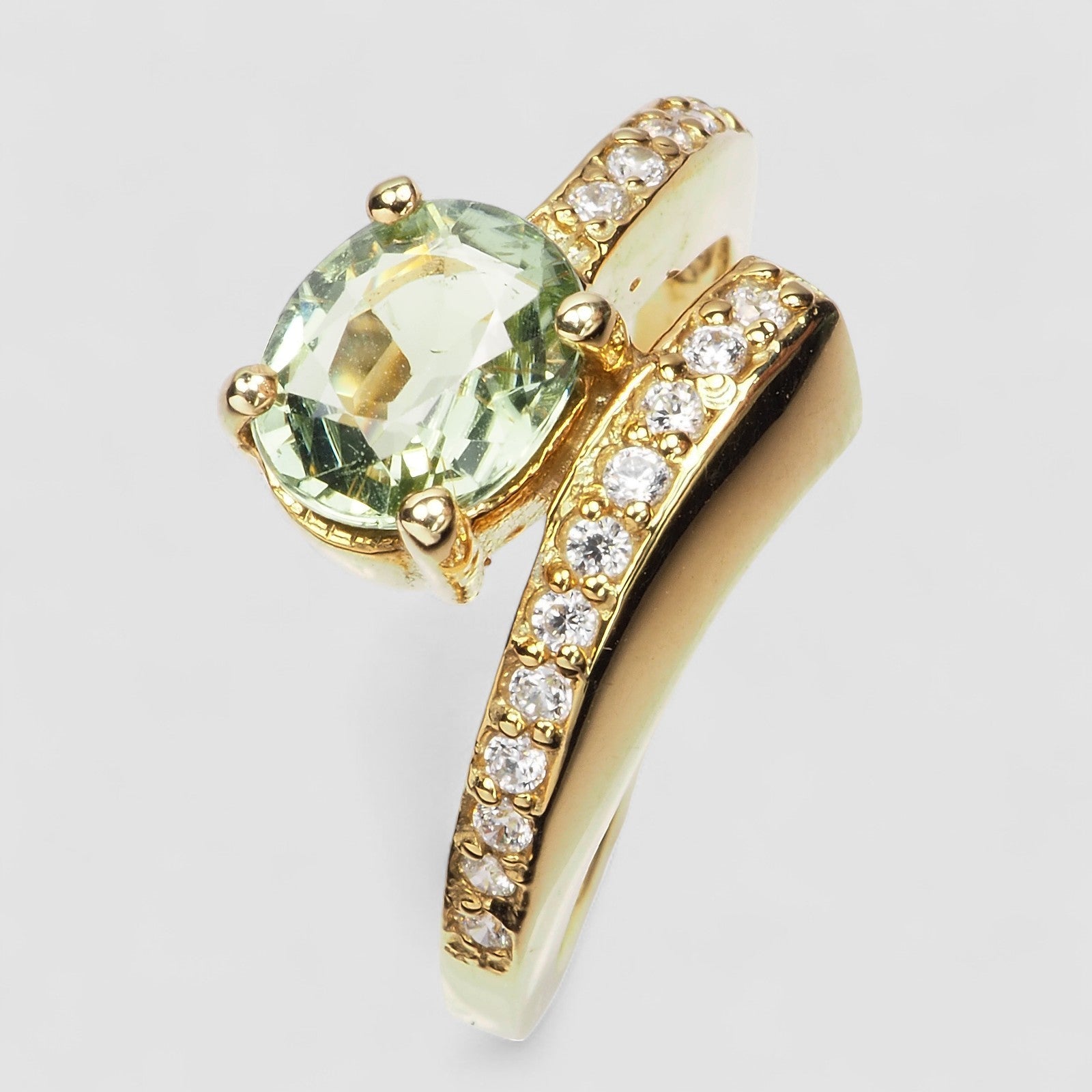 24K Gold Seafoam Green Tourmaline 925 Sterling Silver Ring