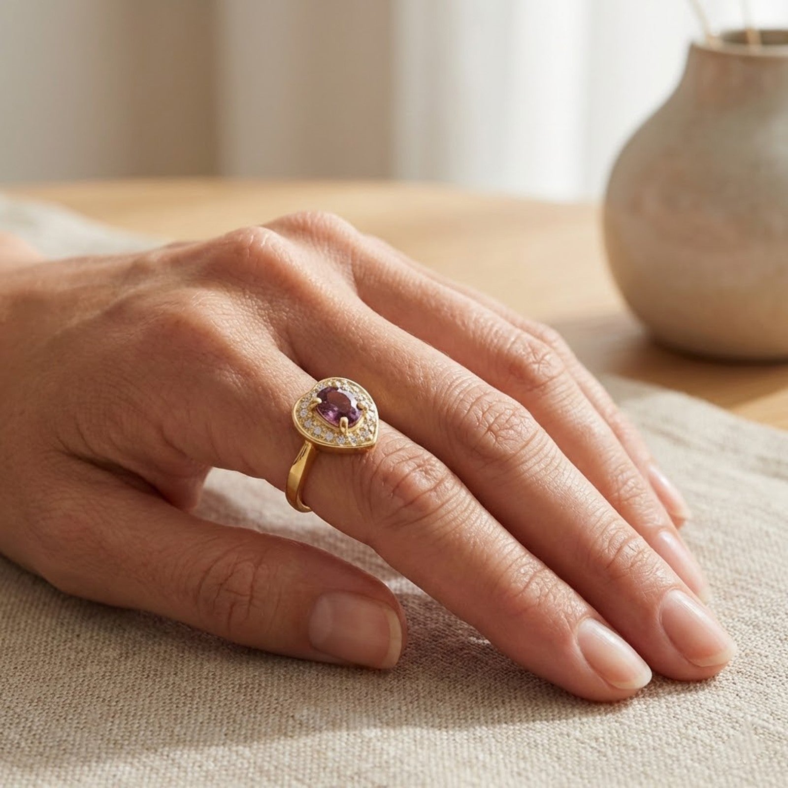 24K Gold 925 Sterling Silver Ring Purple Spinel