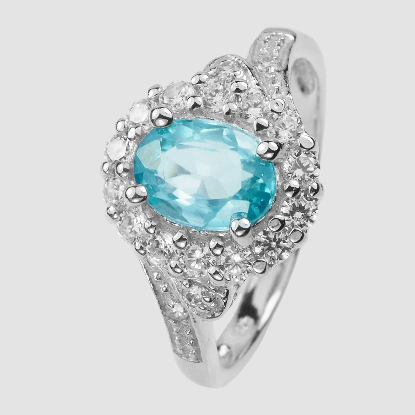 BLUE ZIRCON WHITE GOLD PLATED 925 STERLING SILVER