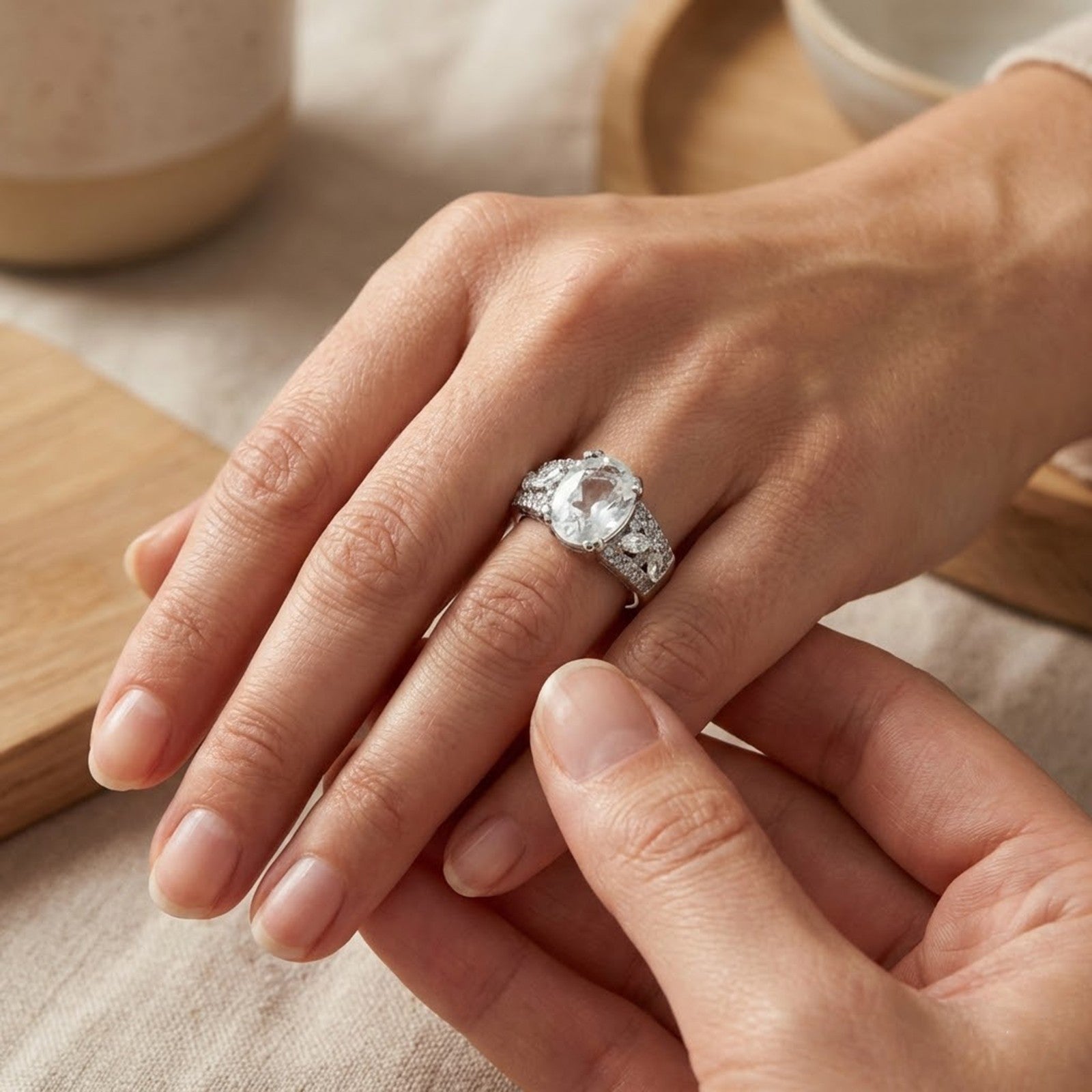 925 Sterling Silver White Zircon Ring Handmade Jewelry