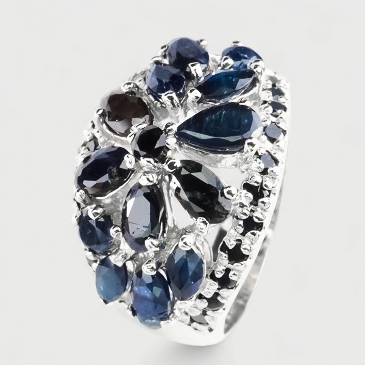 Blue Sapphire 925 Sterling Silver White Gold Ring, Natural Gemstone, Everyday