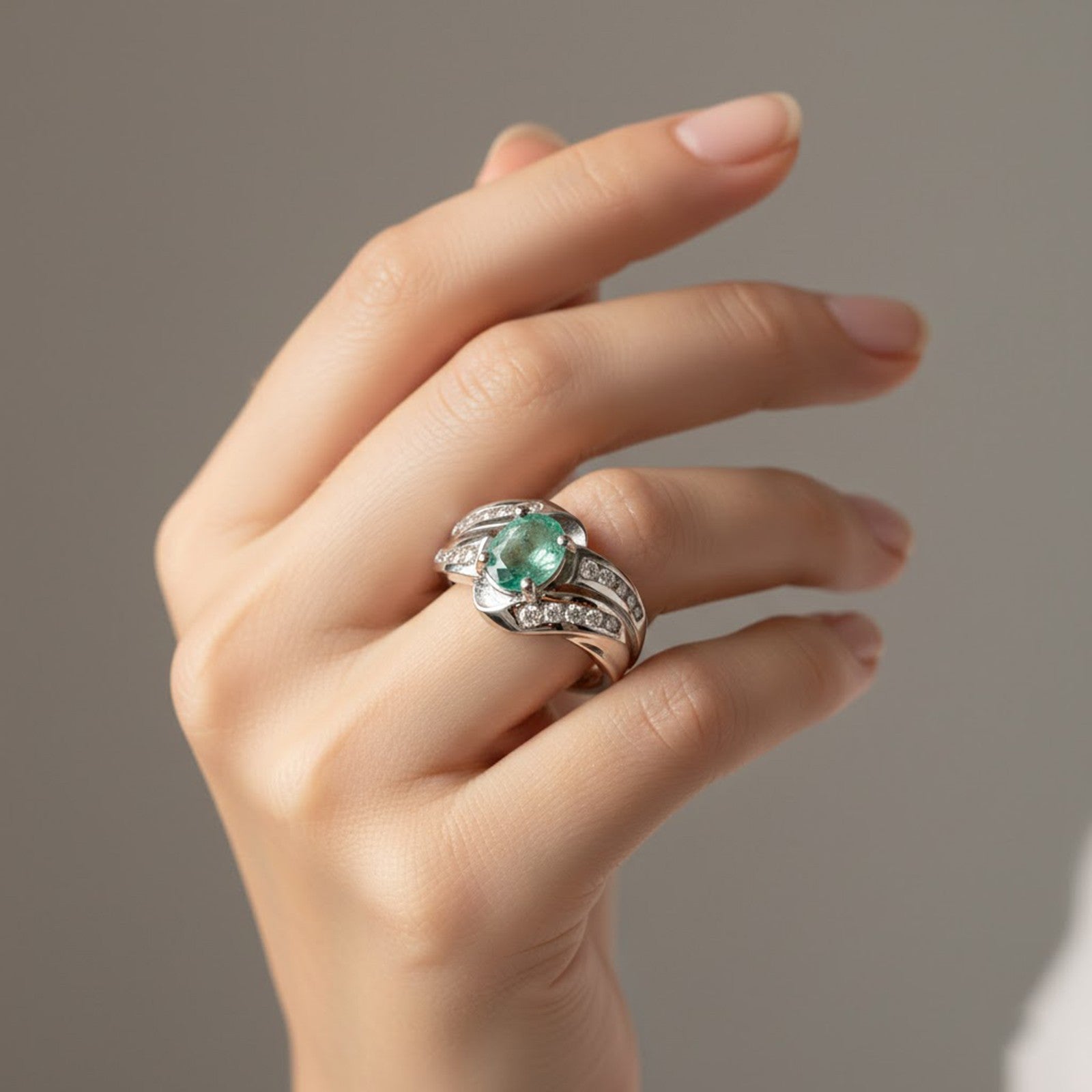 925 Sterling Silver Ring Green Emerald