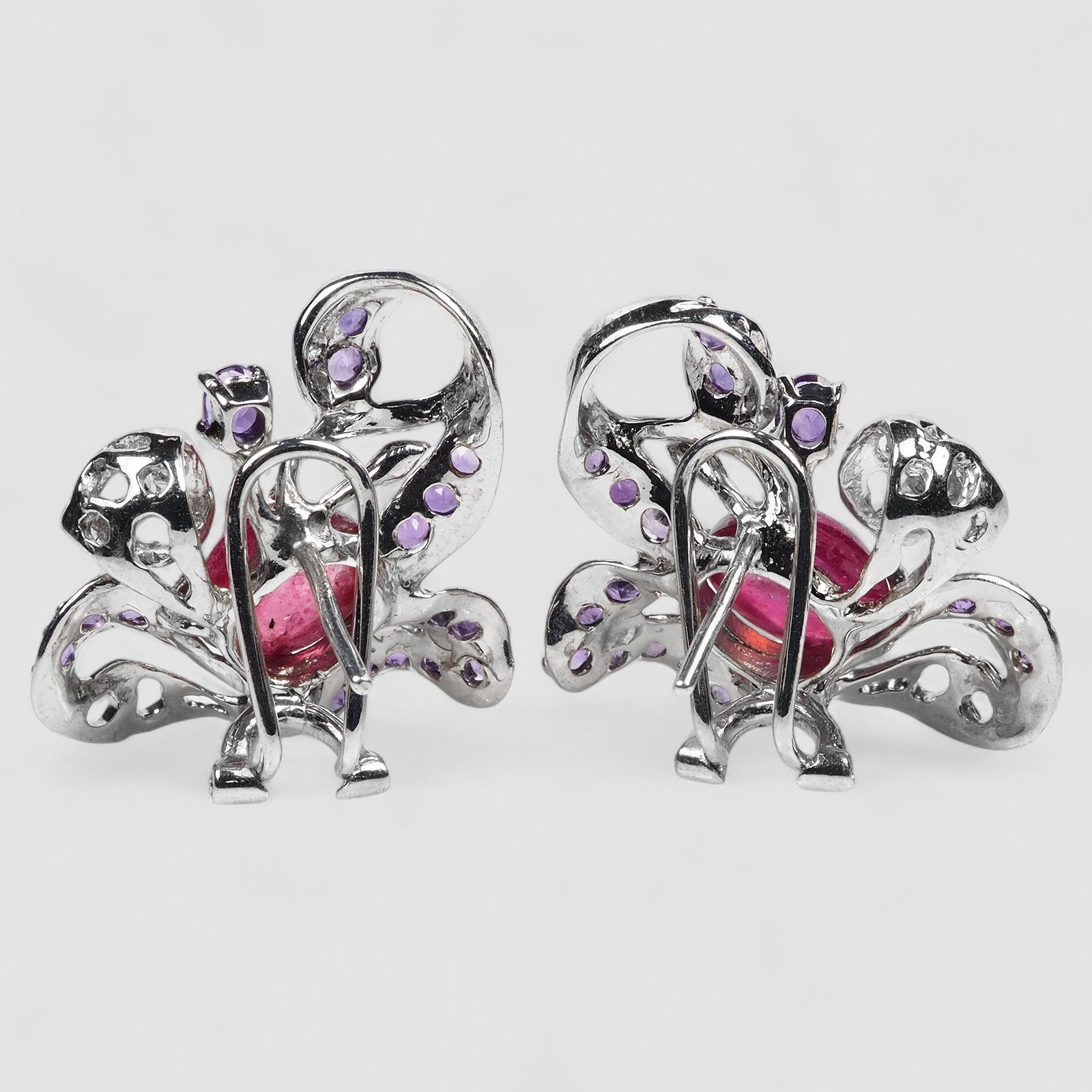 Pink Ruby 925 Sterling Silver White Gold Earrings, 925 Unique Gift for Her, Natural Gemstone
