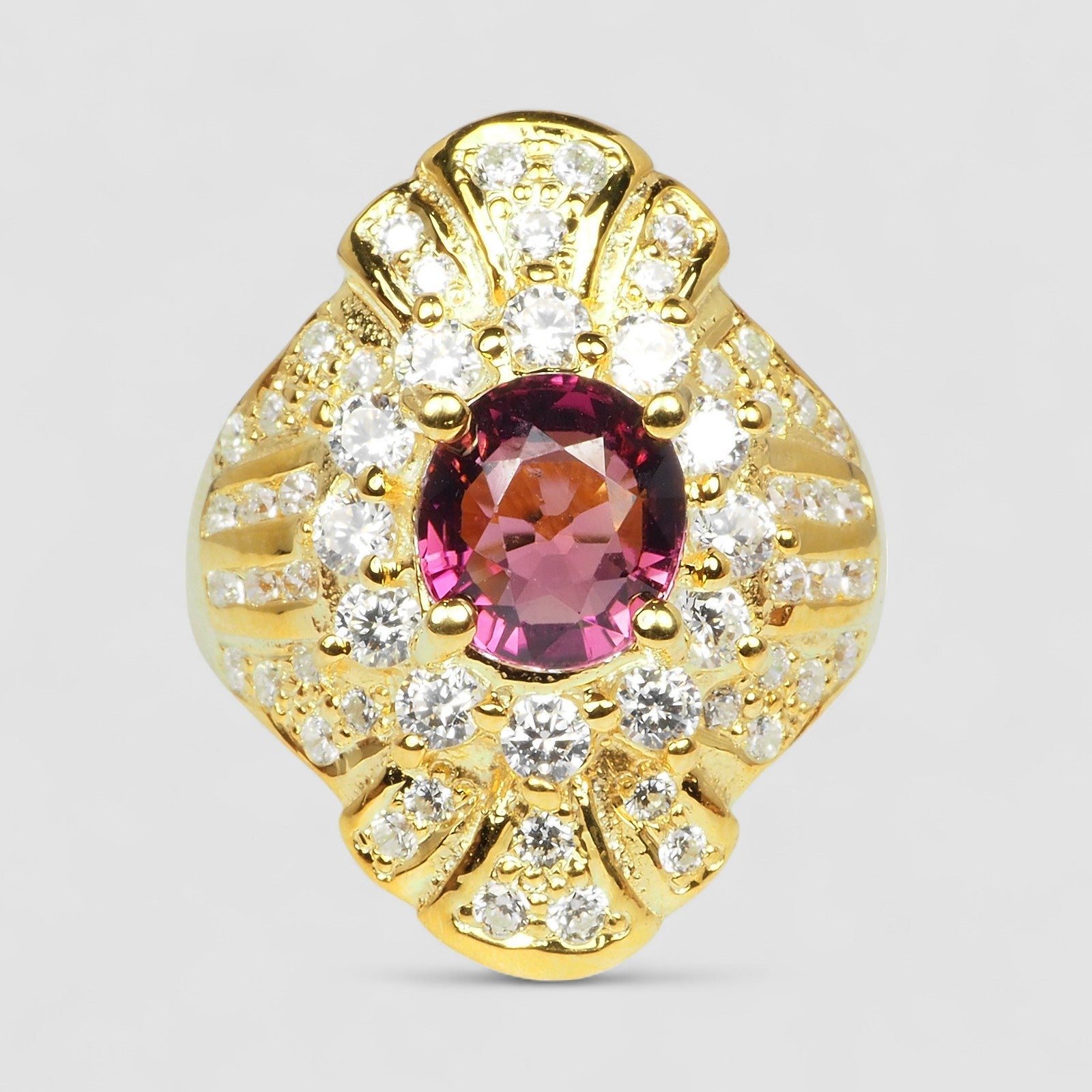 Pink Tourmaline Ring 24K Gold Sterling Silver 925, Affordable Natural Gemstone, Everyday Ring
