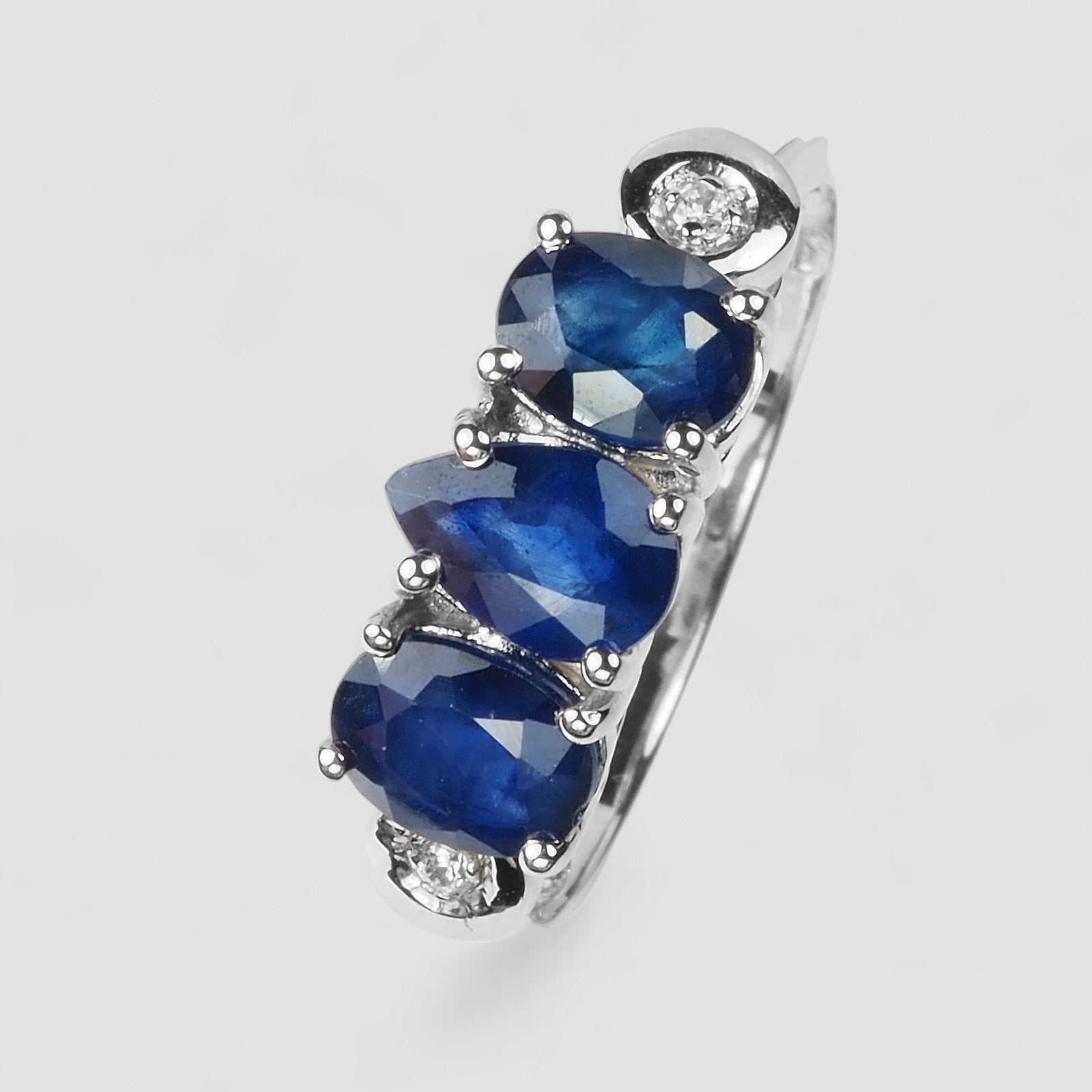 Triple Stone Blue Sapphire Handmade Ring