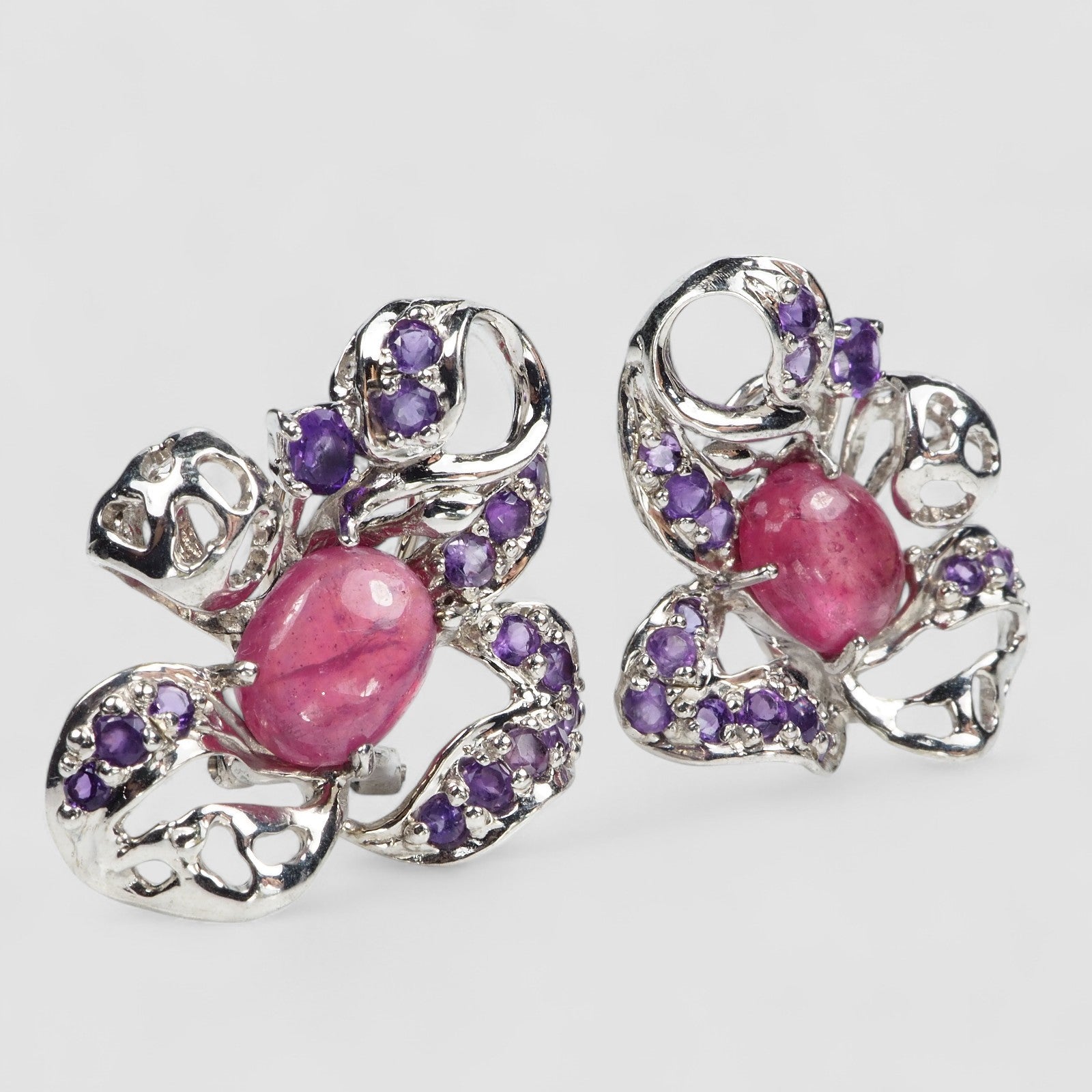Pink Ruby 925 Sterling Silver White Gold Earrings, 925 Unique Gift for Her, Natural Gemstone