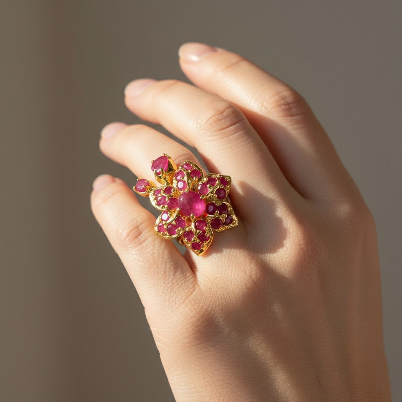Red Ruby 925 Sterling Silver 24K Gold Rings, Trendy Everyday Ring