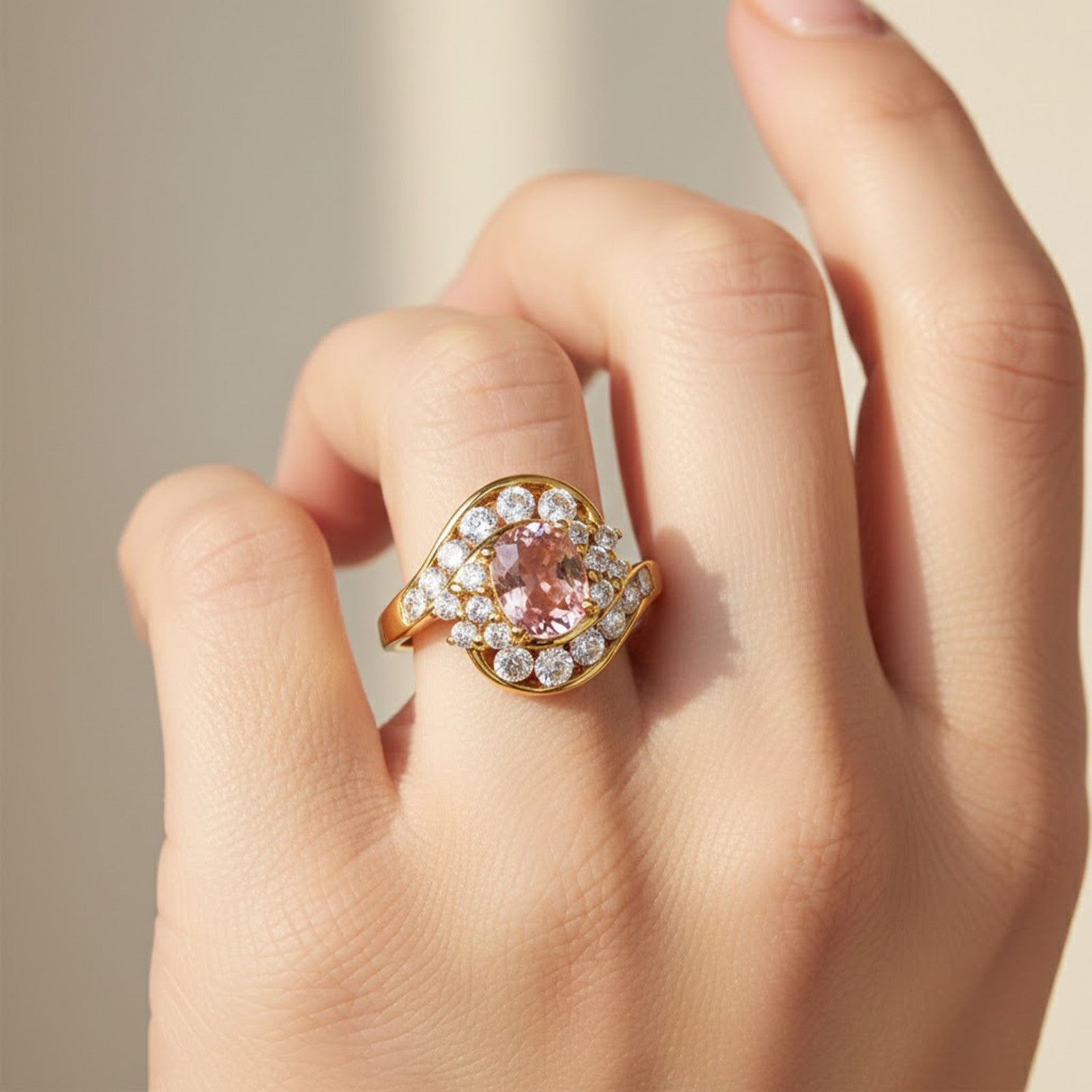 Natural Pink Tourmaline Jewelry, 24K Gold 925 Sterling Silver Ring, Minimalist Everyday Ring