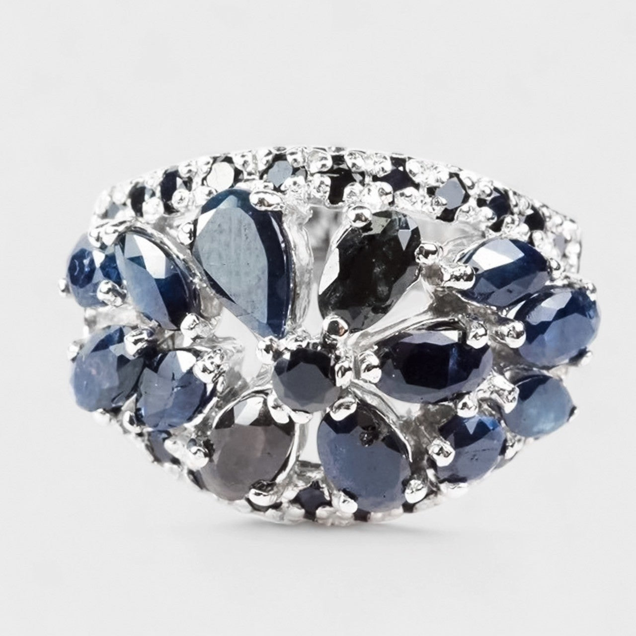 Blue Sapphire 925 Sterling Silver White Gold Ring, Natural Gemstone, Everyday