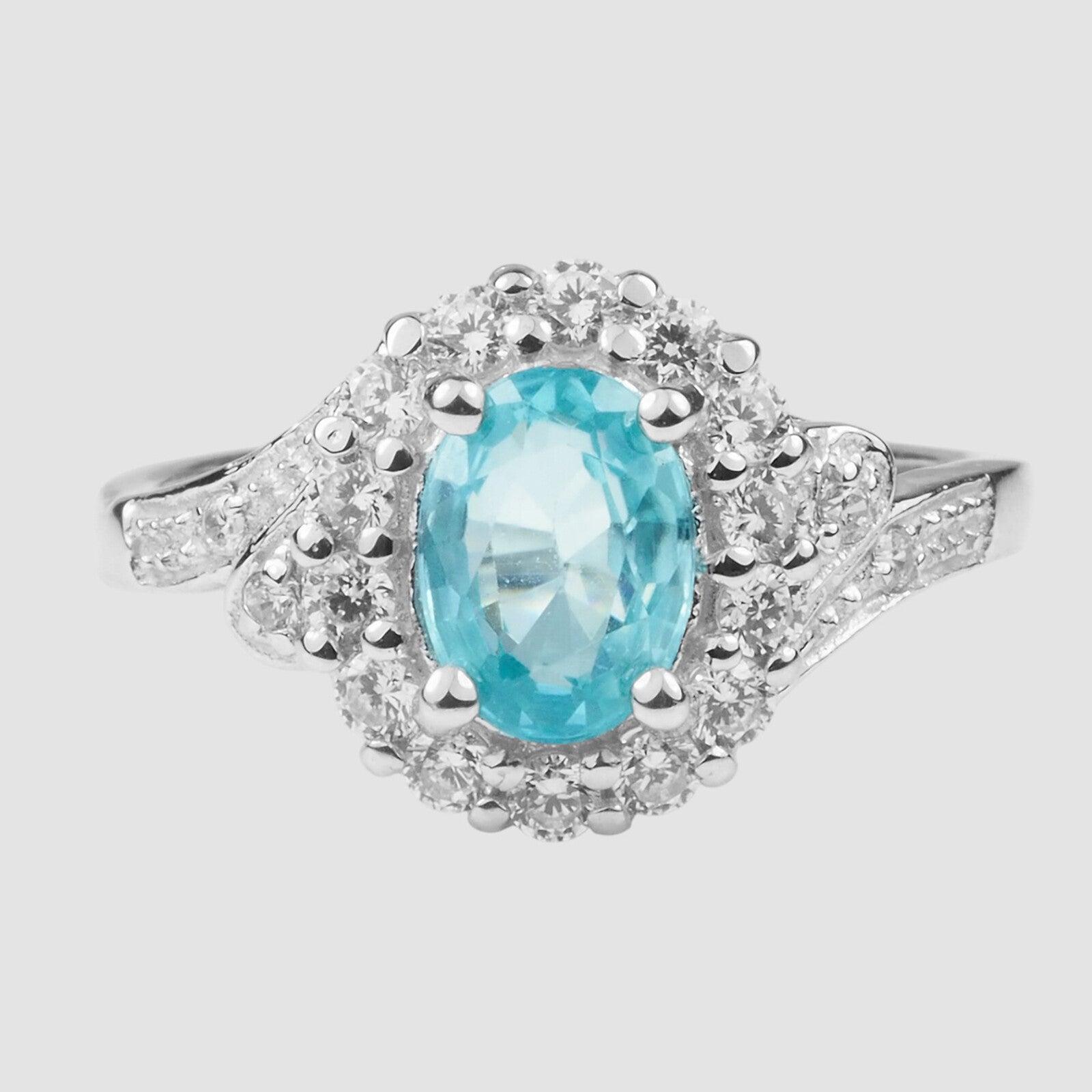 BLUE ZIRCON WHITE GOLD PLATED 925 STERLING SILVER
