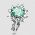 Green Emerald Oval 925 Sterling Silver White Gold Ring