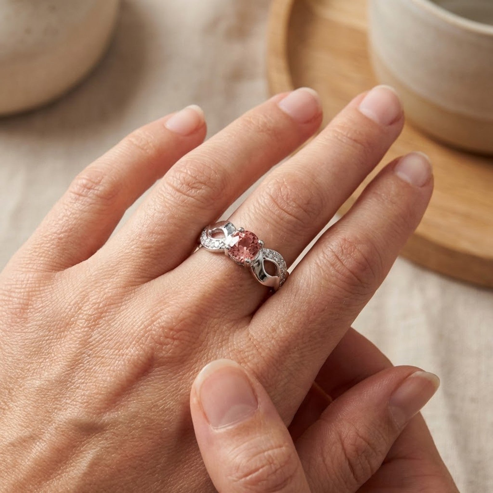 Padparadscha Pink Tourmaline 925 Sterling Silver Ring
