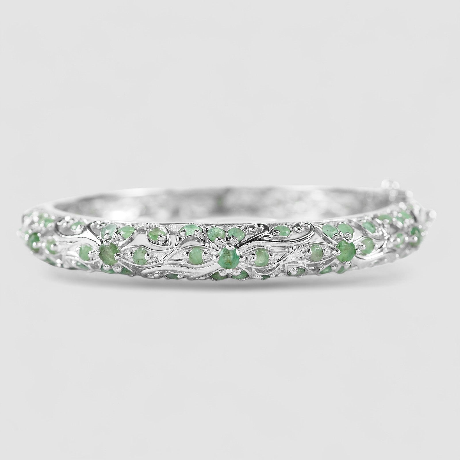 Green Emerald 925 Sterling Silver White Gold Bangle, 925 Genuine Gemstone, Everyday Bangle