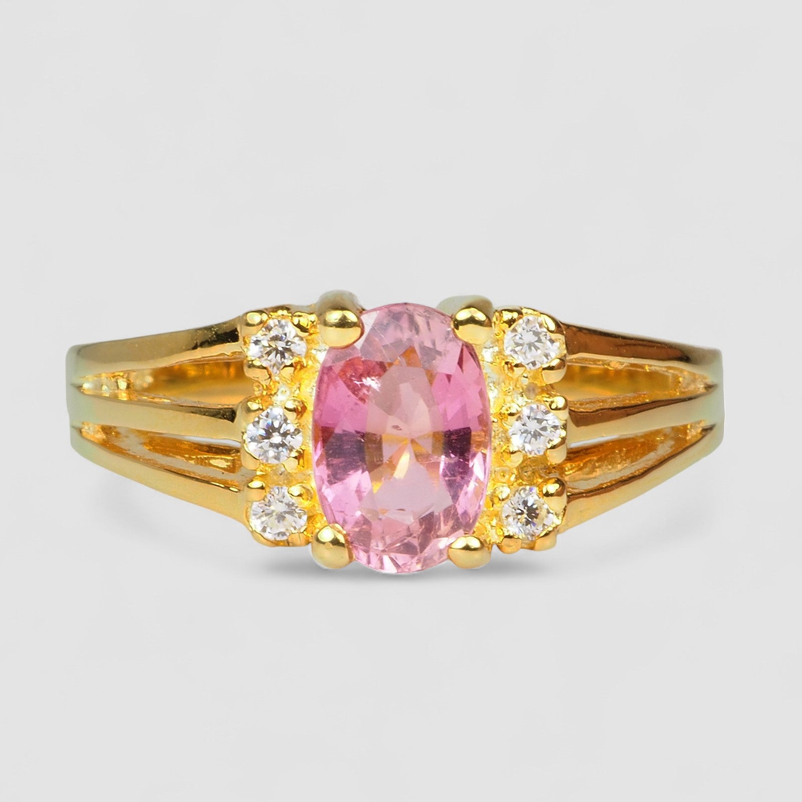 24K Gold Pink Tourmaline 925 Sterling Silver Ring